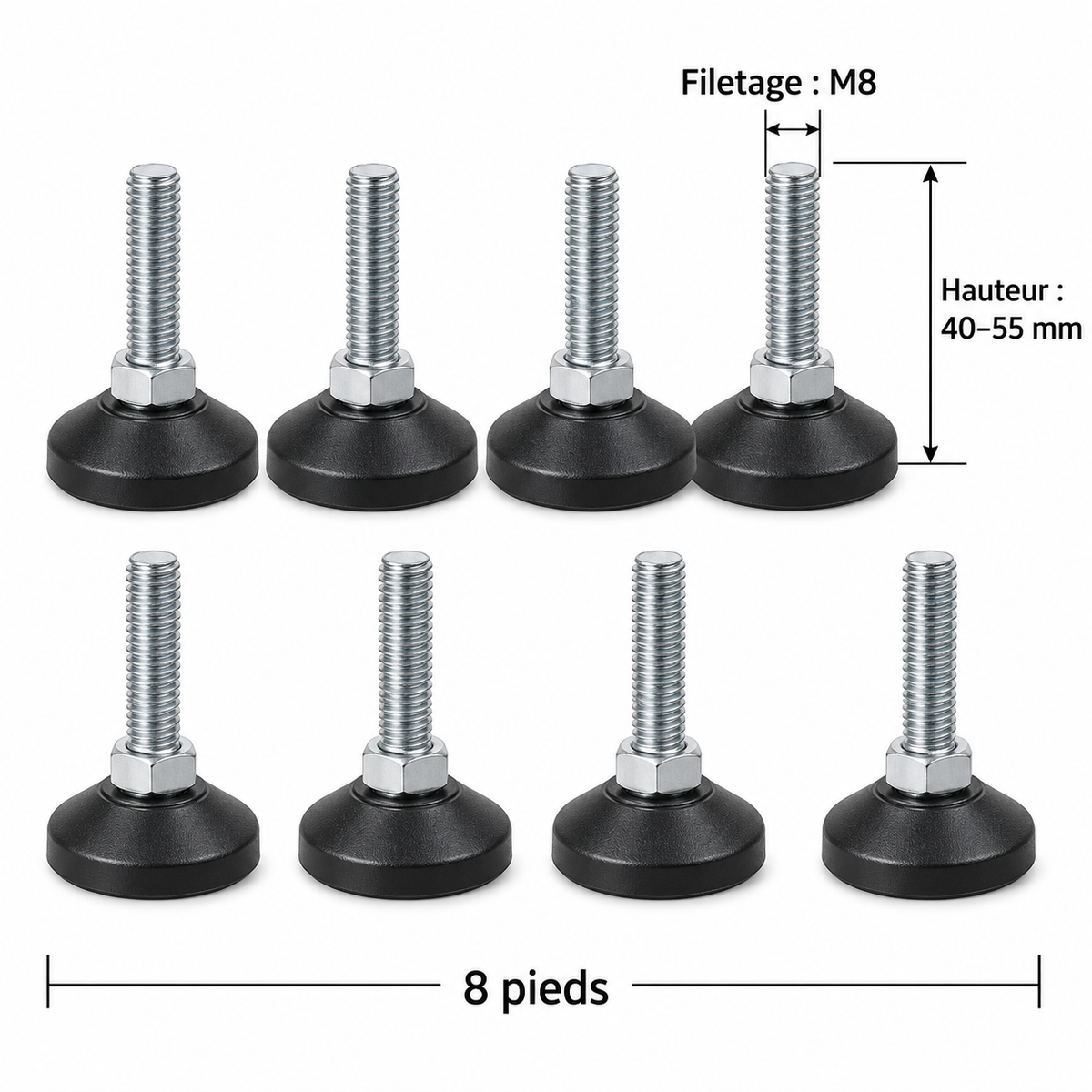Lot de 8 pieds de nivellement M8
