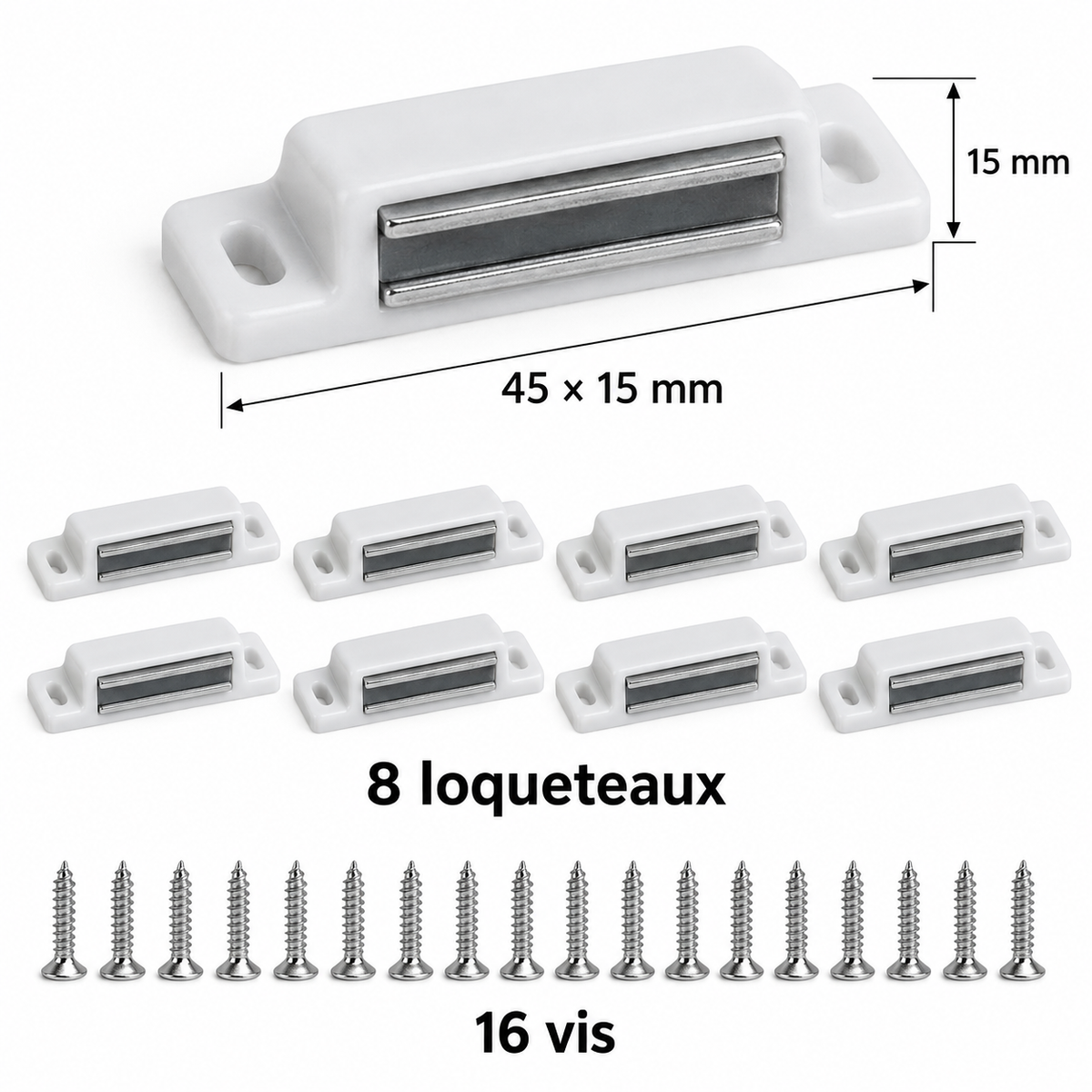 Lot de 8 loqueteaux magnétiques pour meuble
